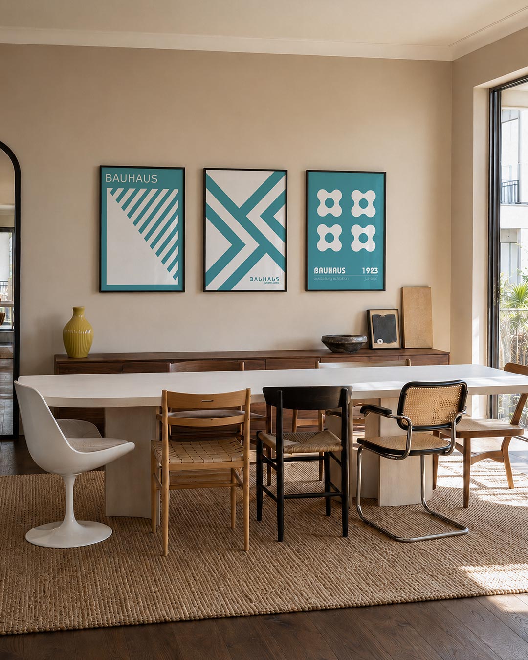 Lijnen en vlakken driedelige posterset – deze posterset in drie delen toont een speelse wisselwerking van diagonale lijnen en