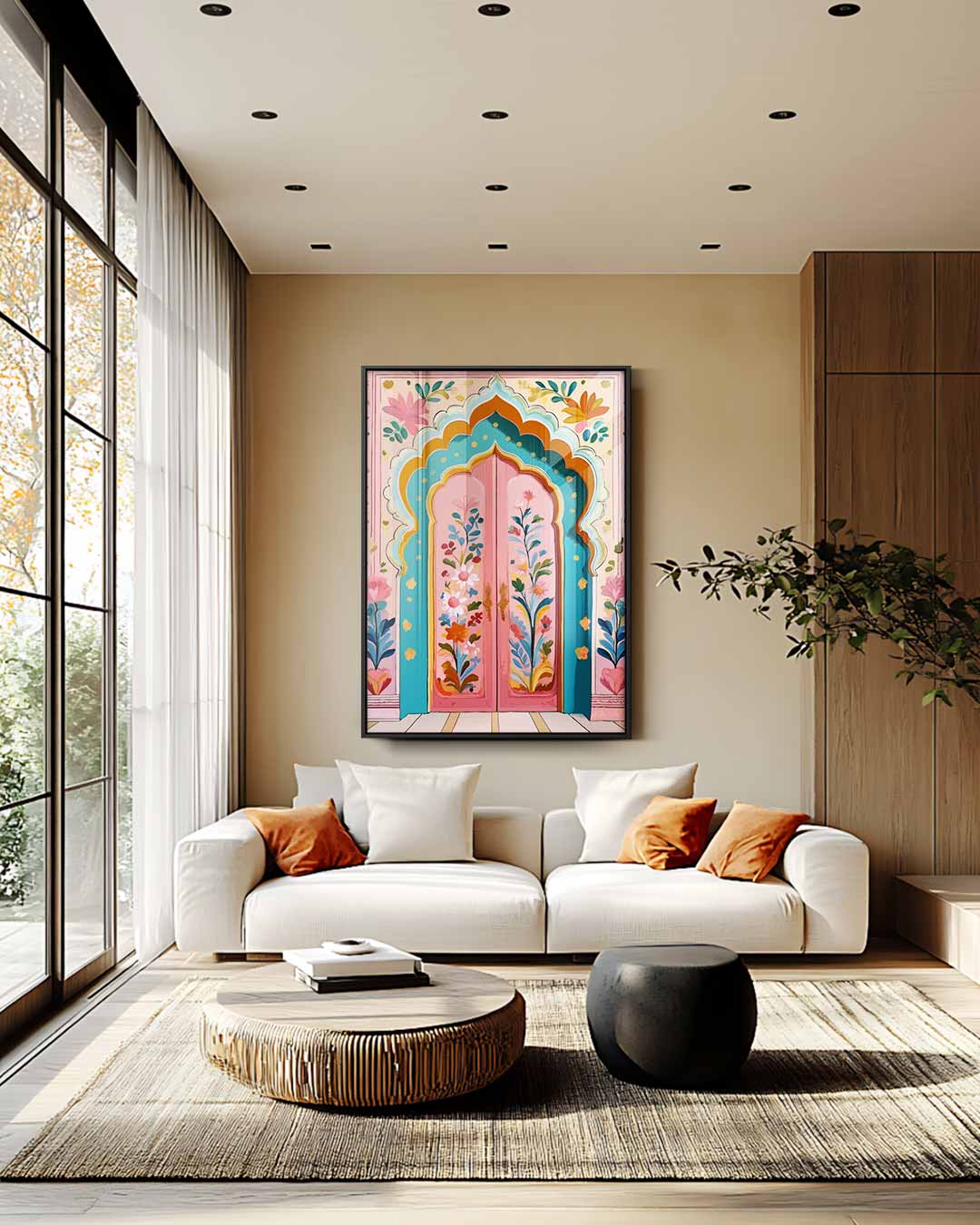 Kleurrijke Bloemenpoort – staand kunstwerk voor modern interieur