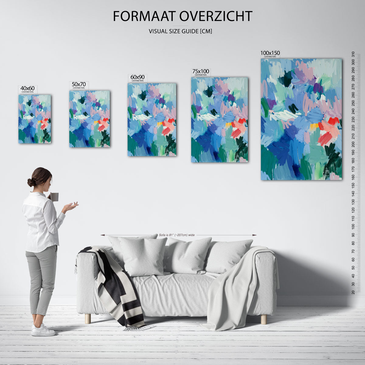 Dynamische kleurenexplosie – staand wanddecoratie kunstwerk