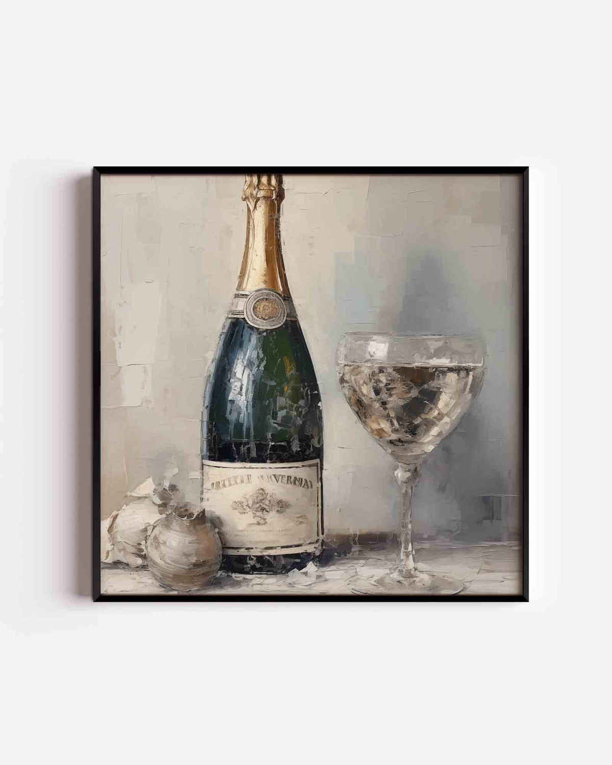 Champagnefles en glas – kerst vierkante poster als wanddecoratie