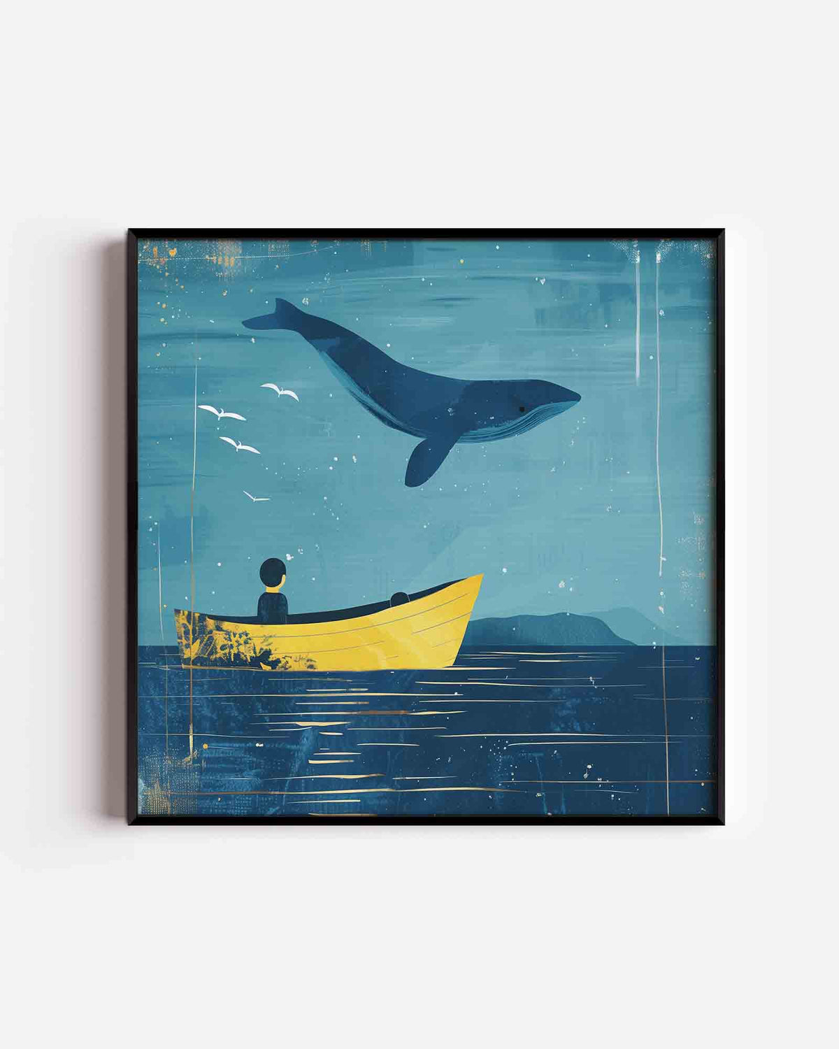Walvis en boot – vierkante kinderposter als wanddecoratie