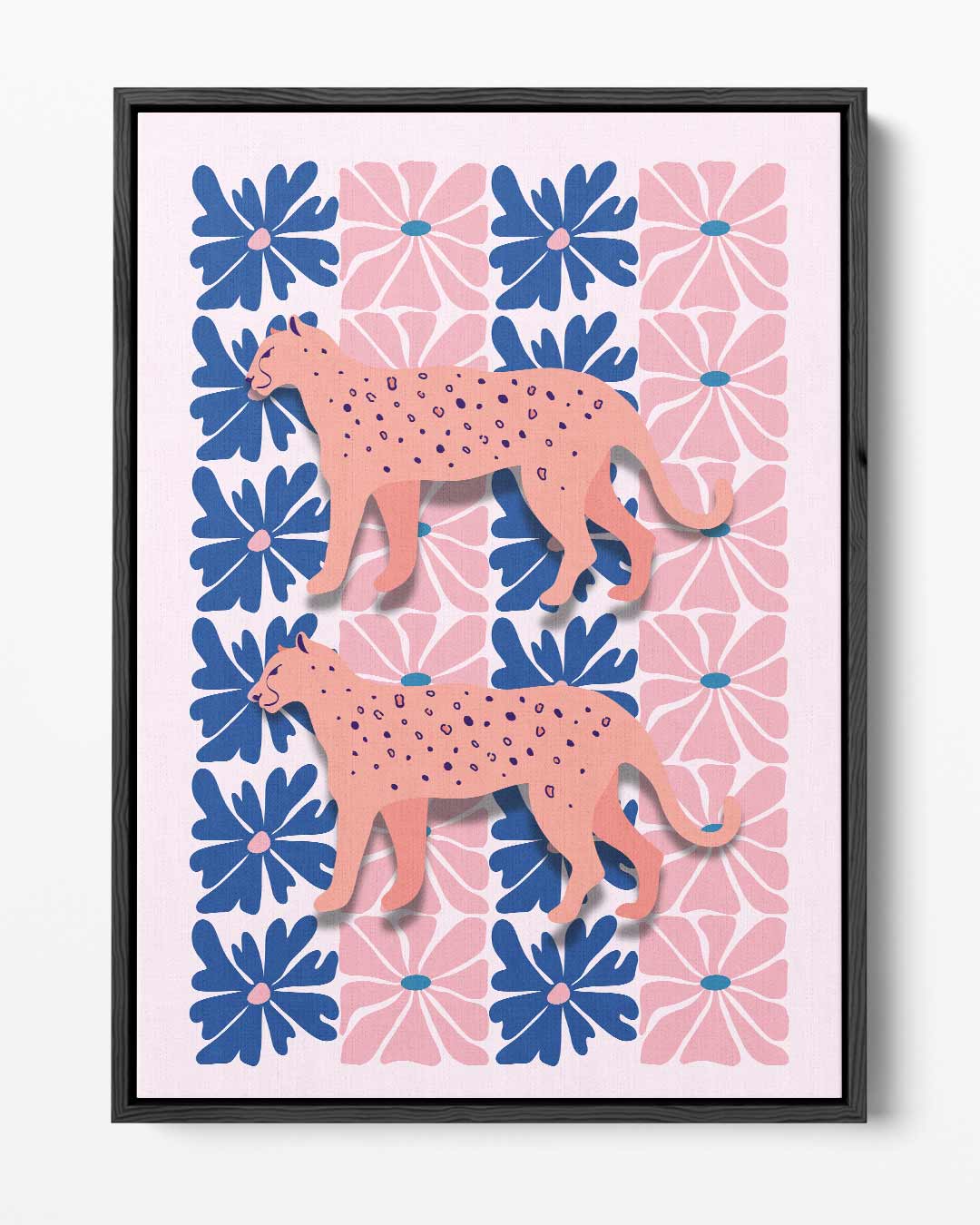 Bloemen en Luipaarden Print – portret kunstwerk als wanddecoratie