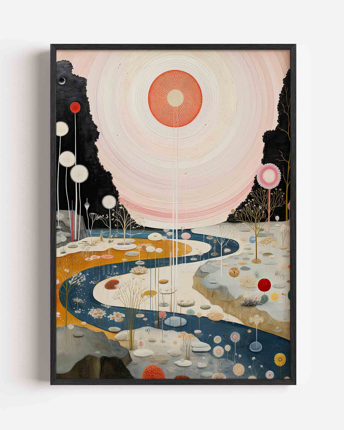 Landschap met zon en rivier – surrealistische portret poster als wanddecoratie