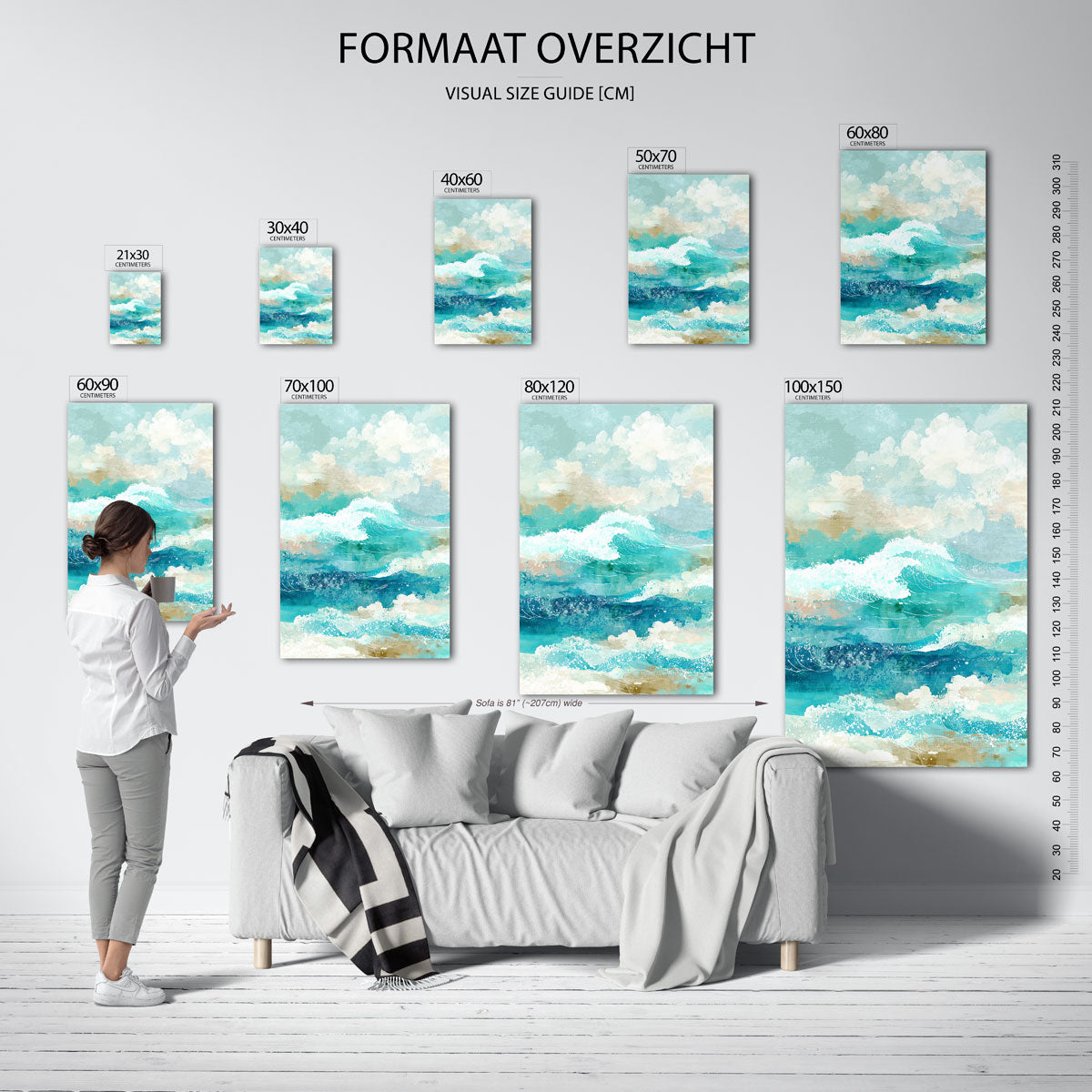 Golven en wolken – staande muurposter met abstracte vormen