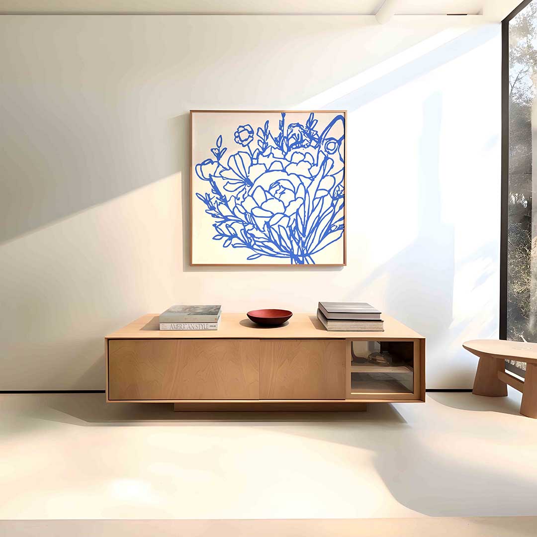 Blauwe bloemen – vierkante bloemen wanddecoratie van WallArtistic