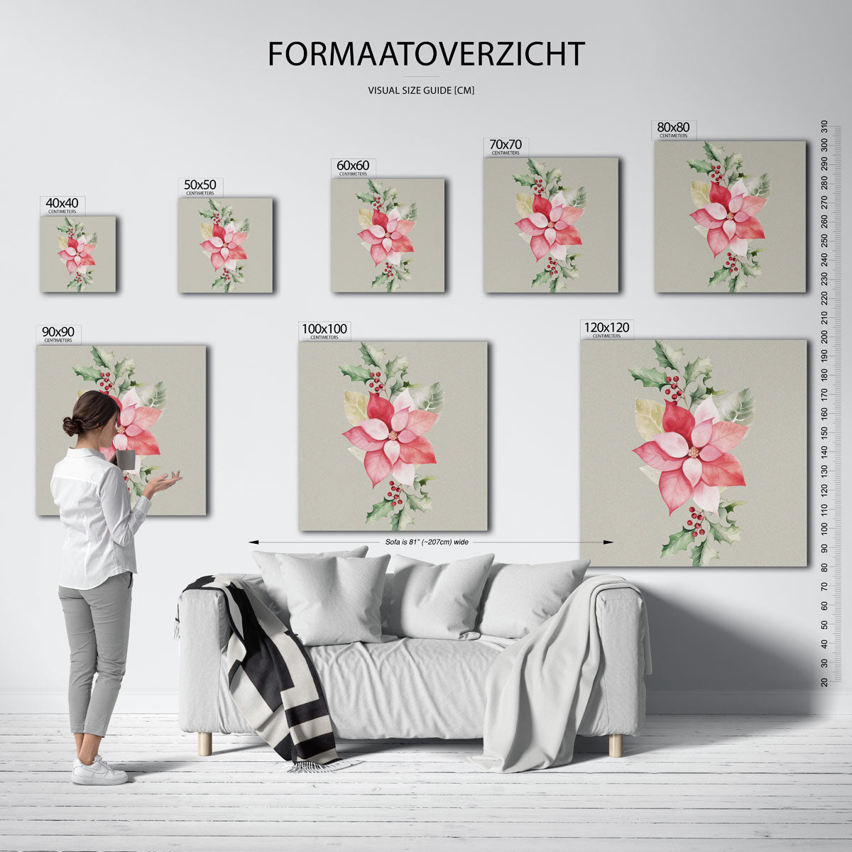 Kerstbloem en hulst – vierkante muurposter voor kerst