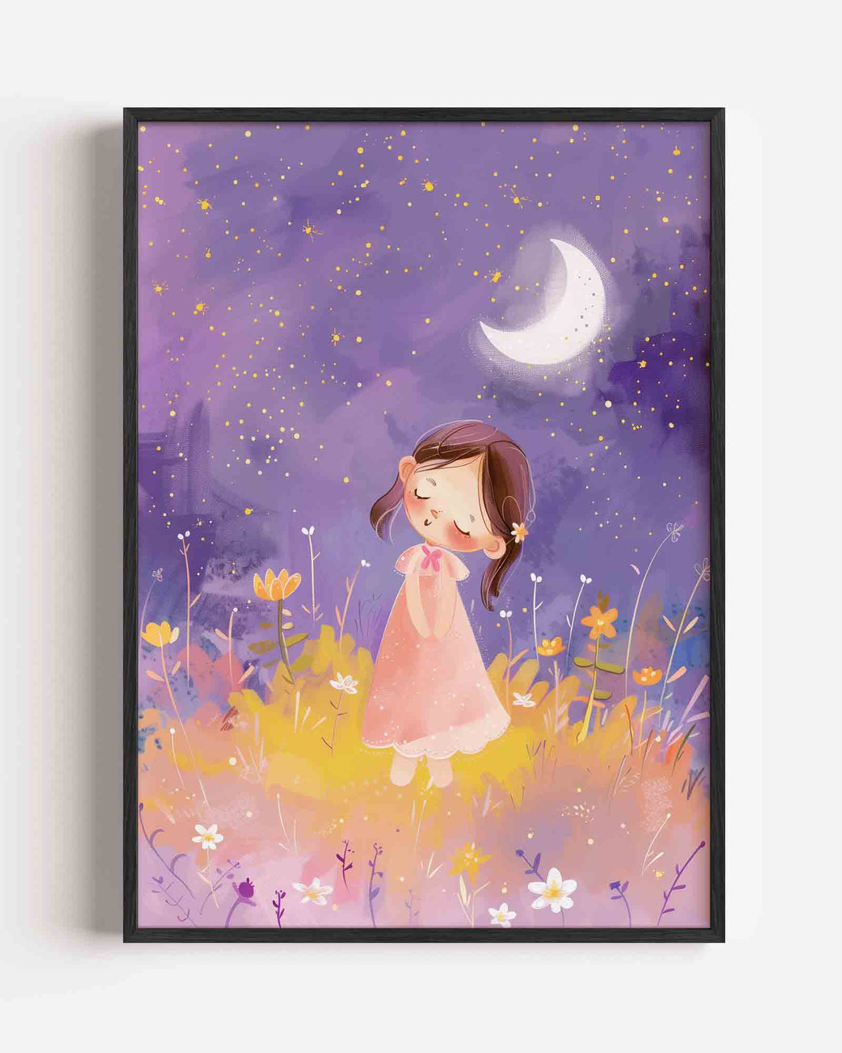 Meisje onder maan – kids portret poster als wanddecoratie
