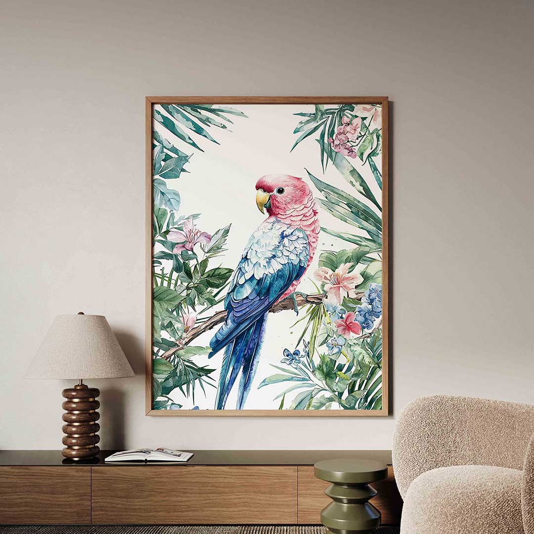 Papegaai en bloemen – dieren poster in staand formaat