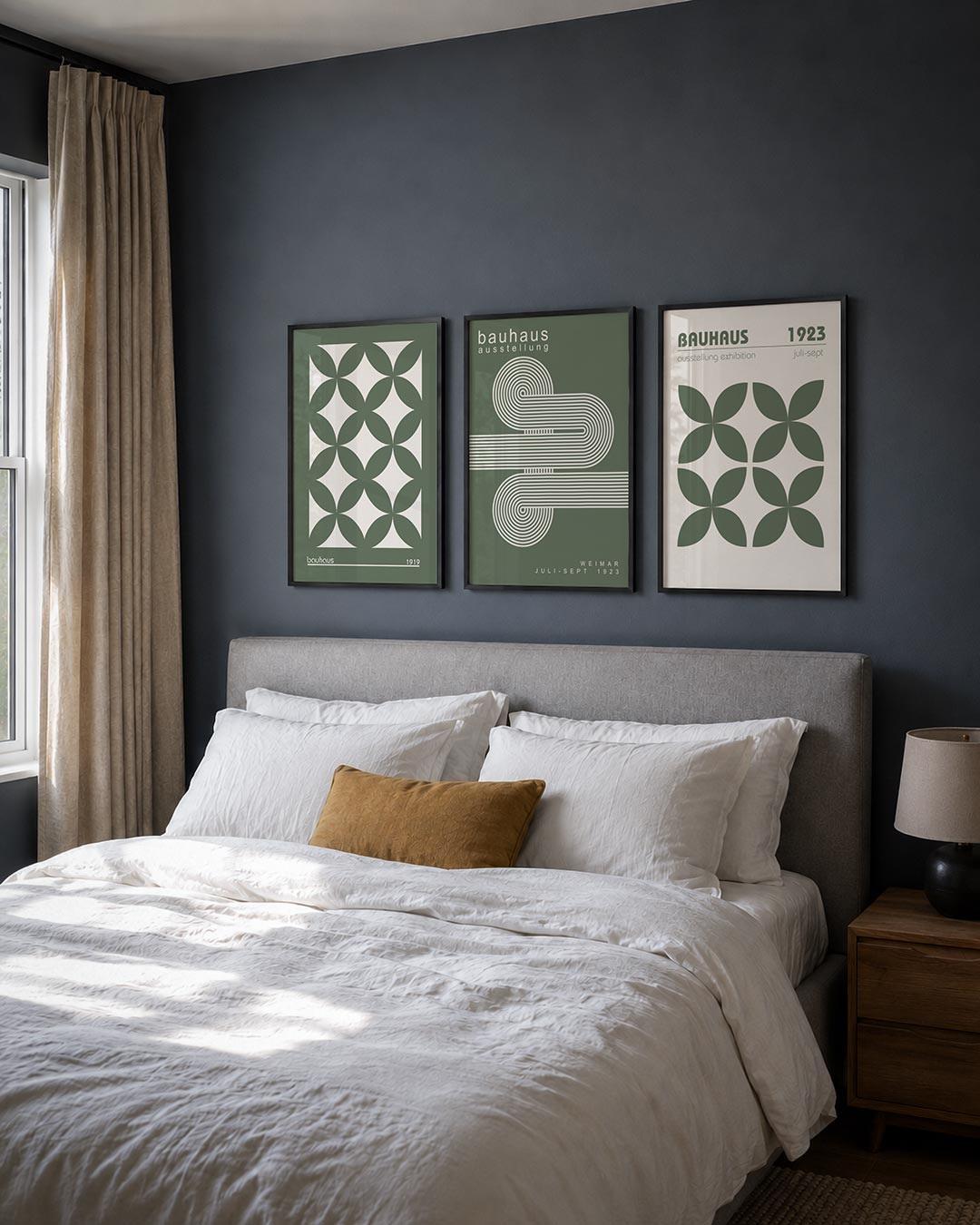 Vormritme en kleur posterset – detailweergave – deze posterset in drie delen toont een herhalend patroon van overlappende