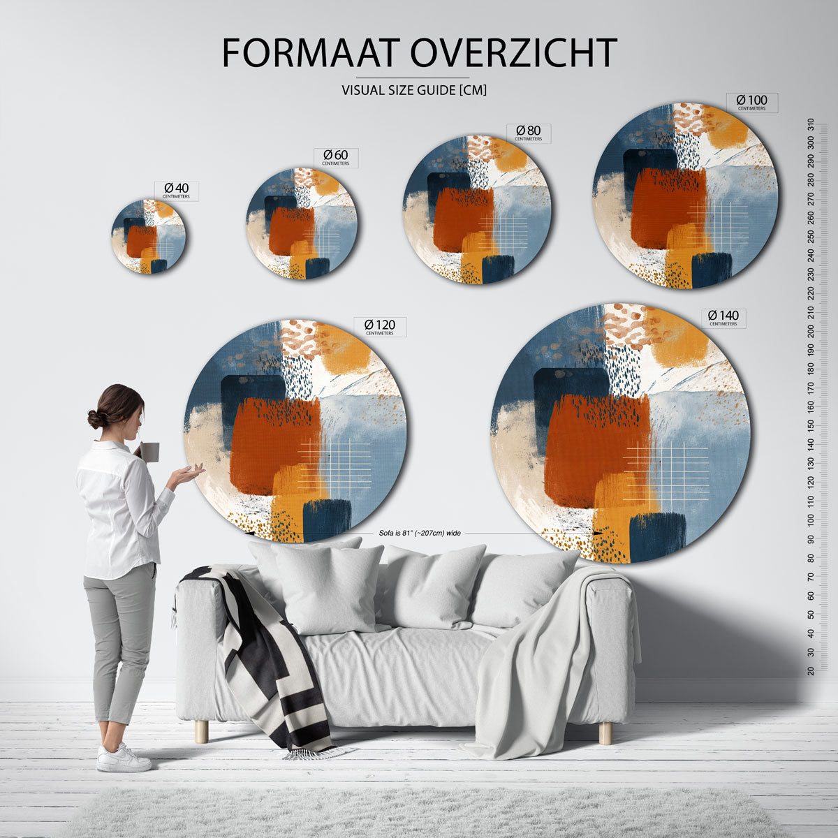 Abstracte vormen – ronde muurdecoratie met vrouwelijk portret