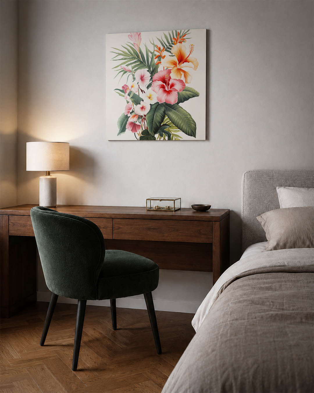 Bloemenpracht kunstwerk – materiaalweergave – dit kunstwerk toont een weelderige compositie van bloemen in levendige kleuren