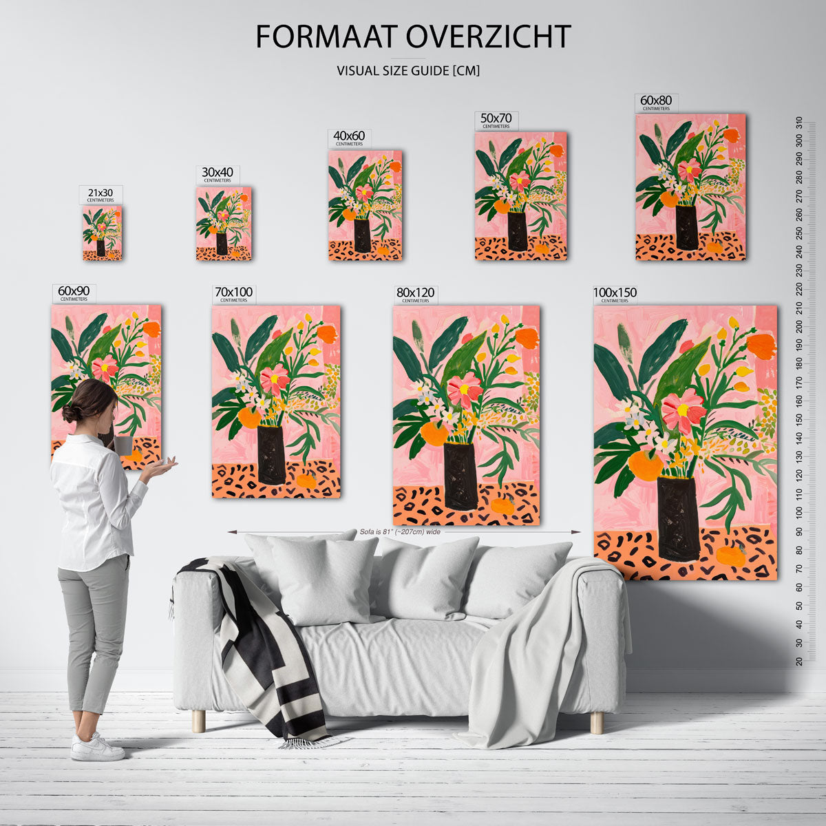 Bloemen en bladeren – staande muurposter met kleurrijke illustratie