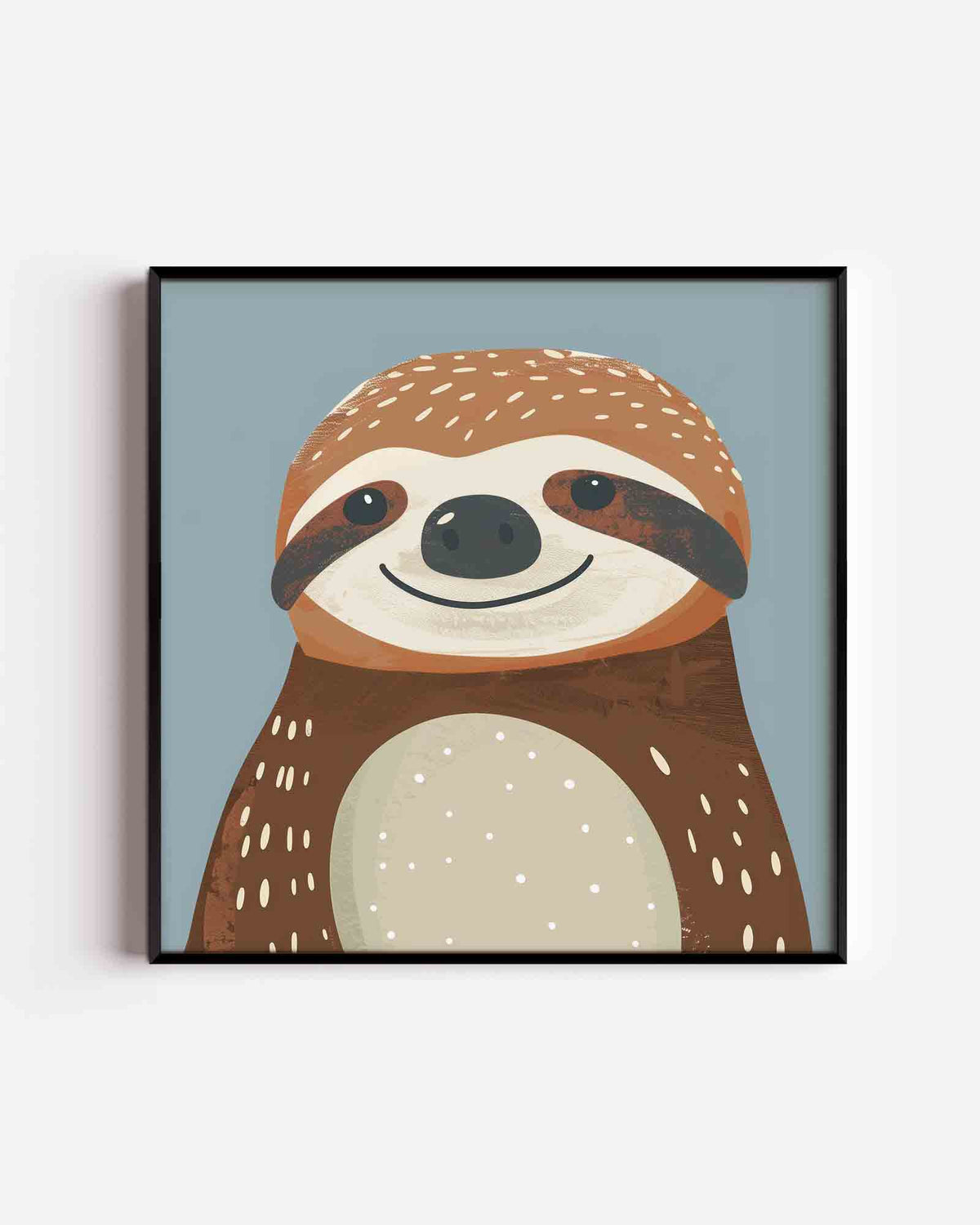 Lachende luiaard – vierkante kinderposter als wanddecoratie