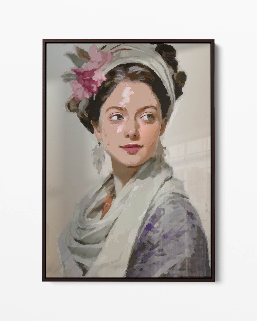 Elegant portret van vrouw met bloem – portret kunstwerk als wanddecoratie