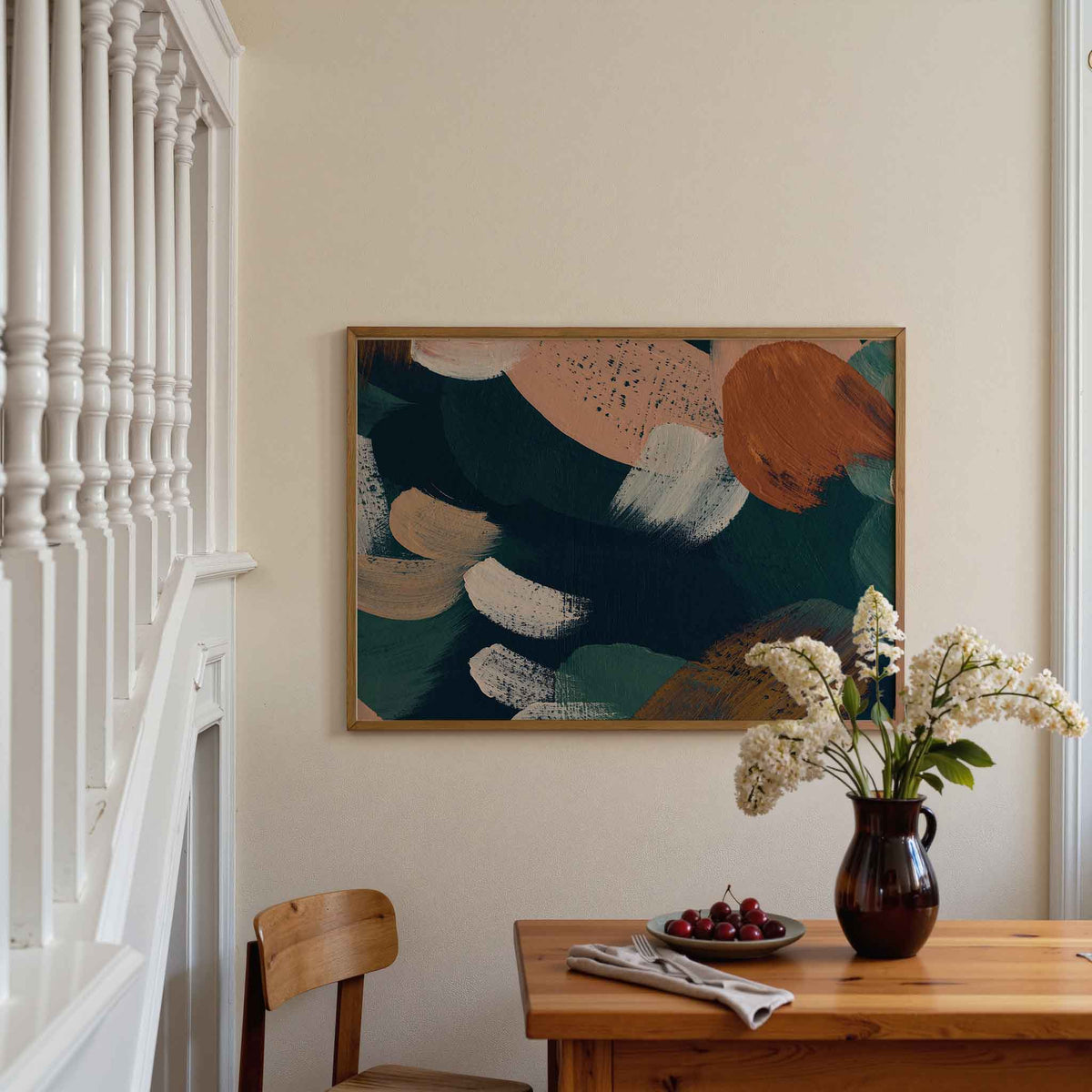 Abstracte penseelstreken – artistieke poster in liggend formaat