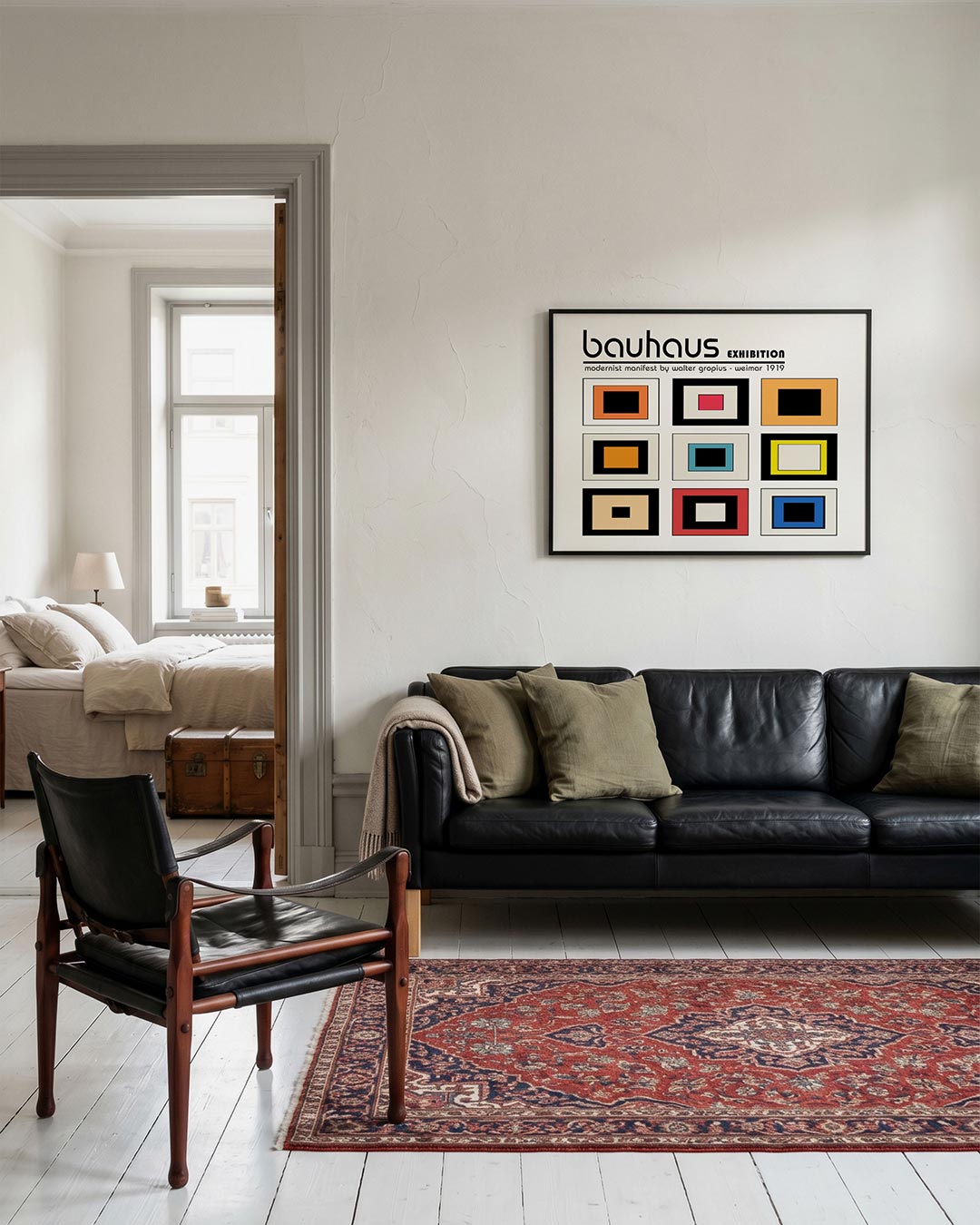 Vorm en kleurvlakken – geometrische Bauhaus poster in liggend formaat