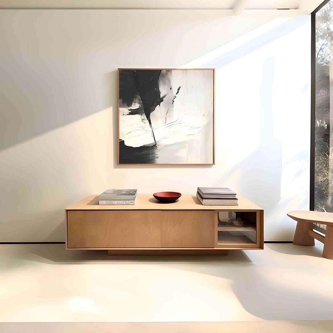 Zwart en wit abstracte – vierkante abstracte wanddecoratie van WallArtistic