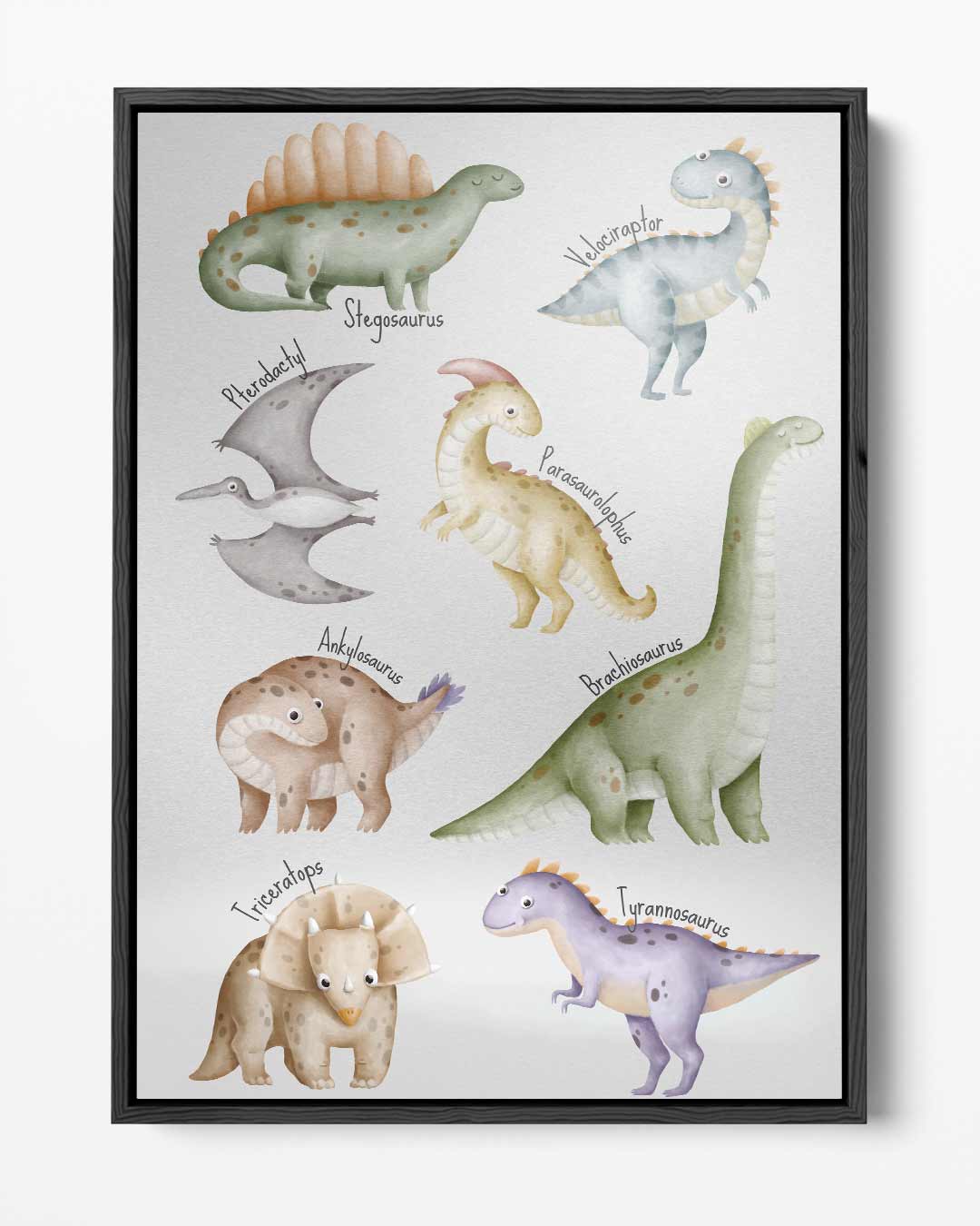 Vrolijke Dino Print voor de Kinderkamer – portret kunstwerk als wanddecoratie