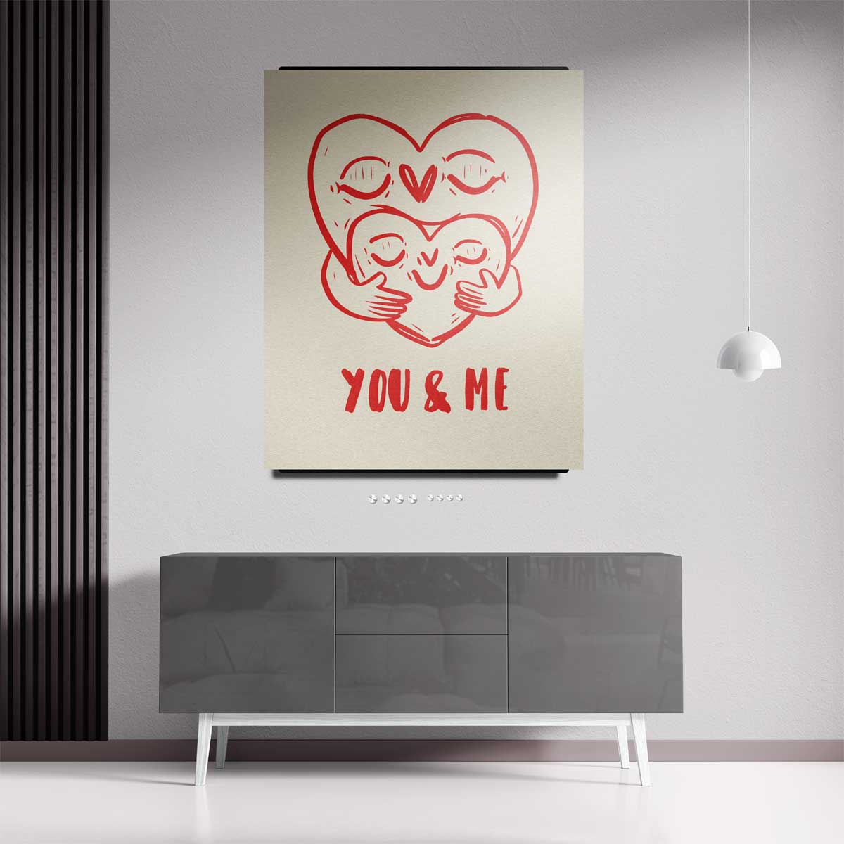 You & Me Knuffelharten – kunstwerk met zwarte baklijst