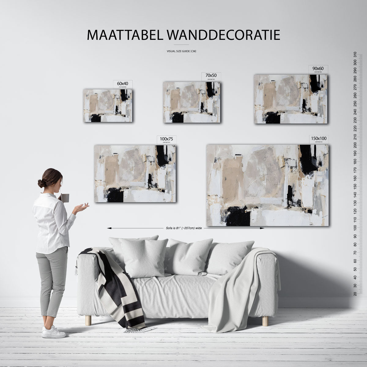 Neutrale compositie – Abstract kunstwerk – moderne liggende wandkunst