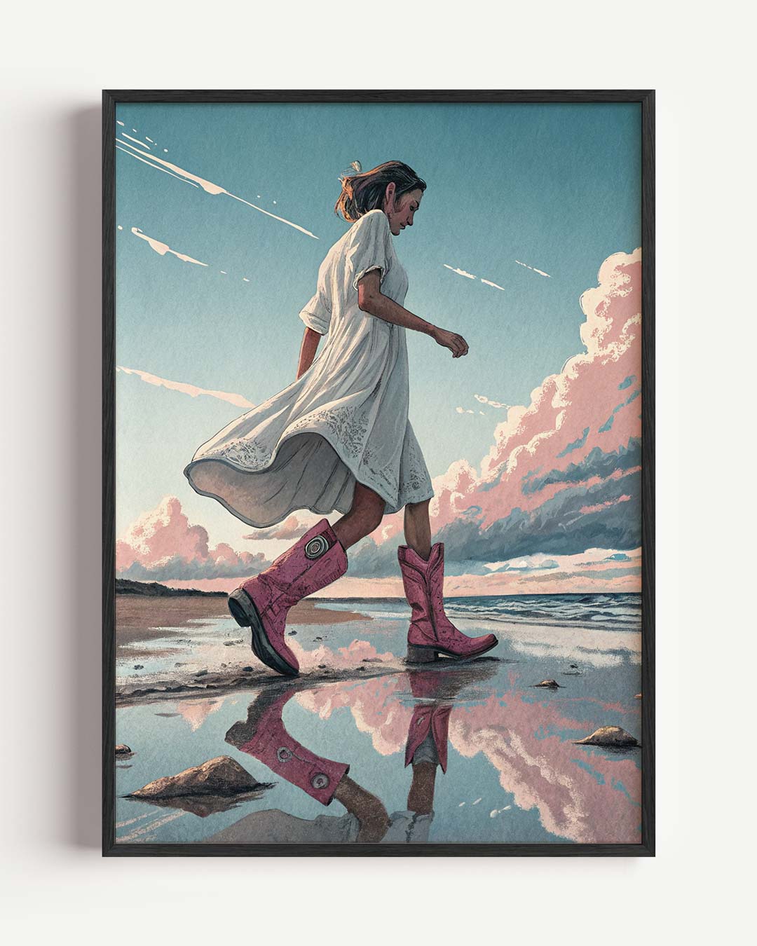 Strandwandeling in Stijl – zomer portret poster als wanddecoratie
