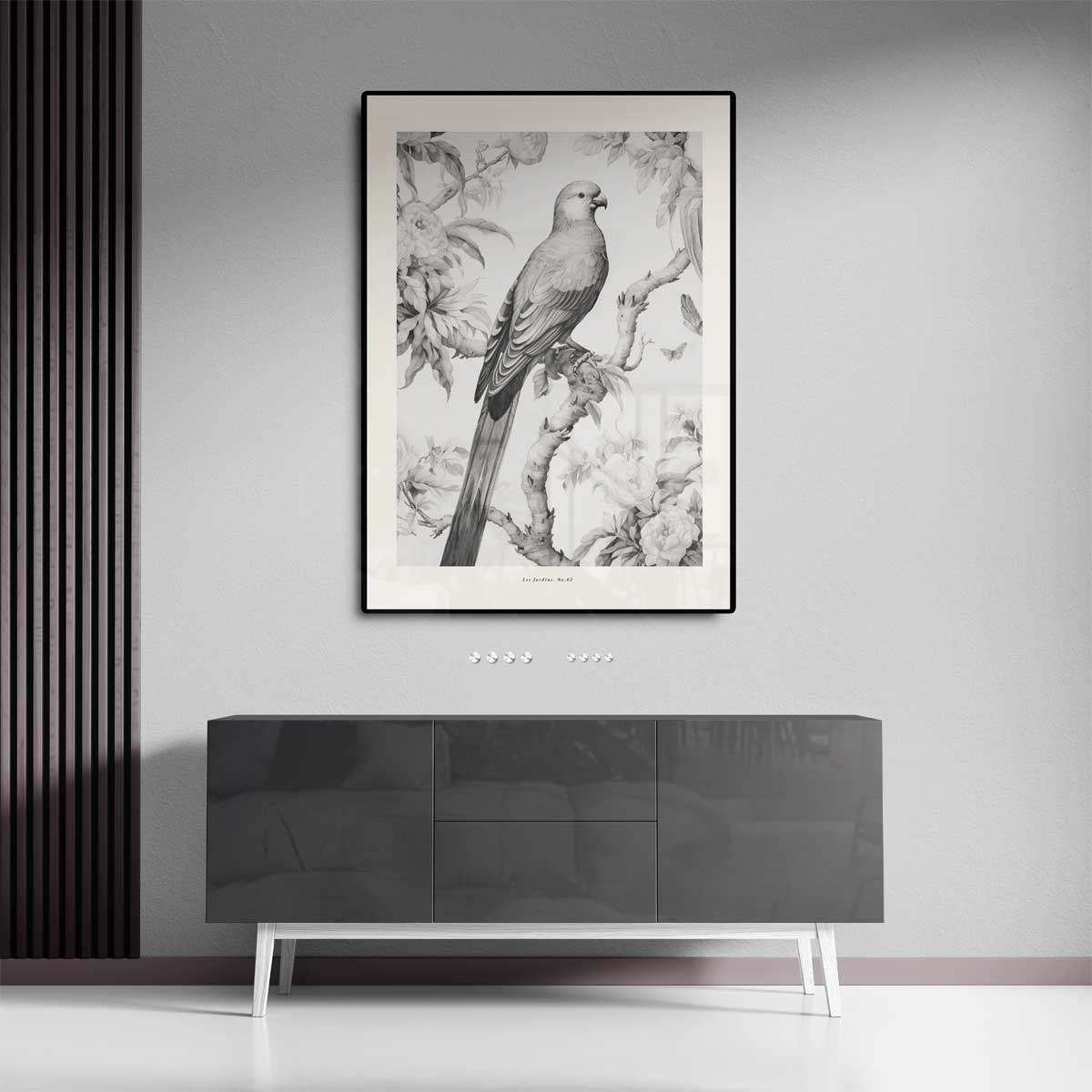 Elegante Vogel in Botanische Tuin – canvas kunstwerk als wanddecoratie