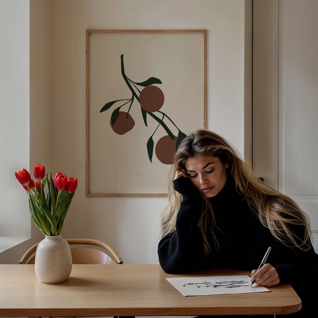 Stijlvolle Natuurlijke Tak – bloemen poster in staand formaat