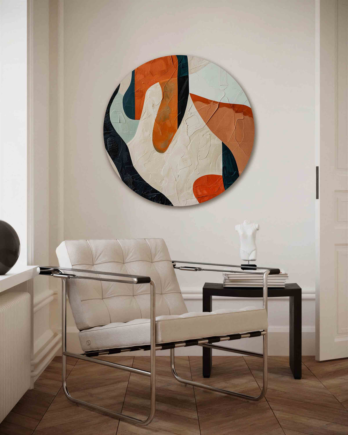 Abstracte vormen – vrouwelijk portret muurcirkel als wanddecoratie