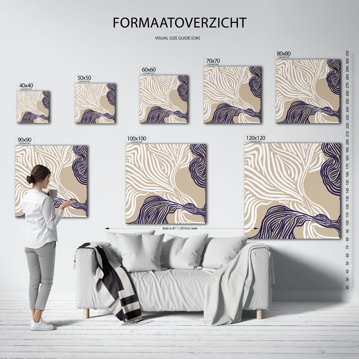 Golvende lijnen – vierkante muurposter met abstracte vormen