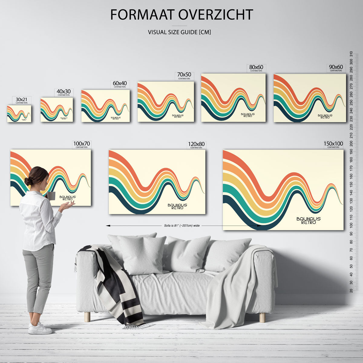 Golvend lijnenspel – geometrische poster in Bauhaus-stijl van WallArtistic