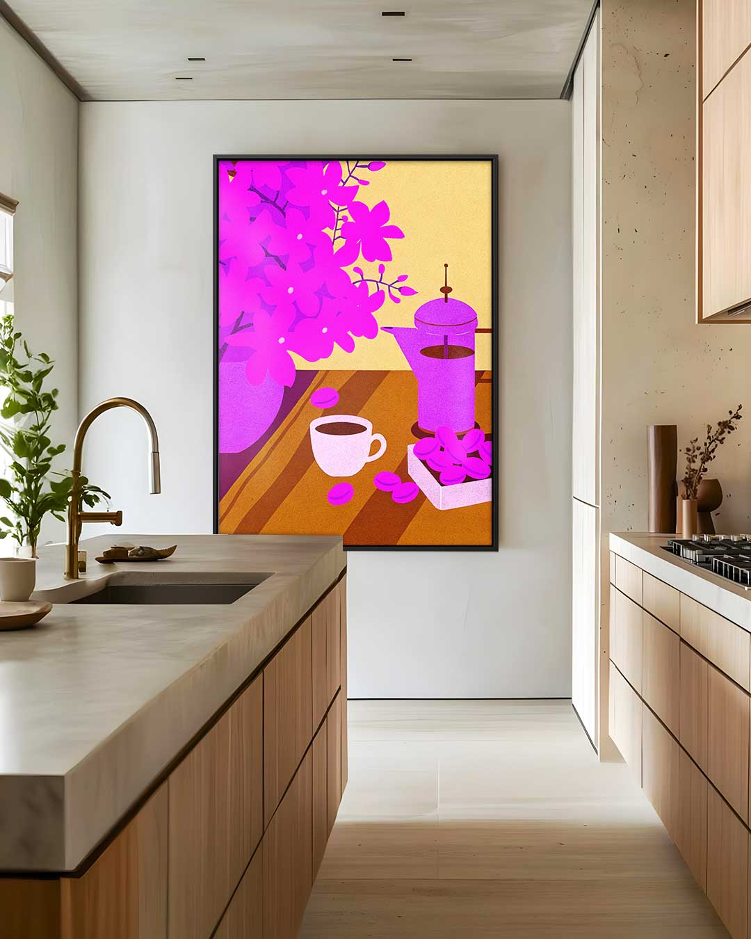 Koffieochtend Met Bloesems – staand kunstwerk voor modern interieur