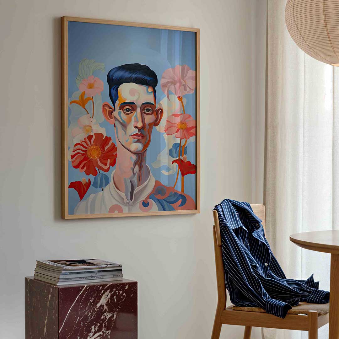 Portret met bloemen – kleurrijke illustratie poster in staand formaat