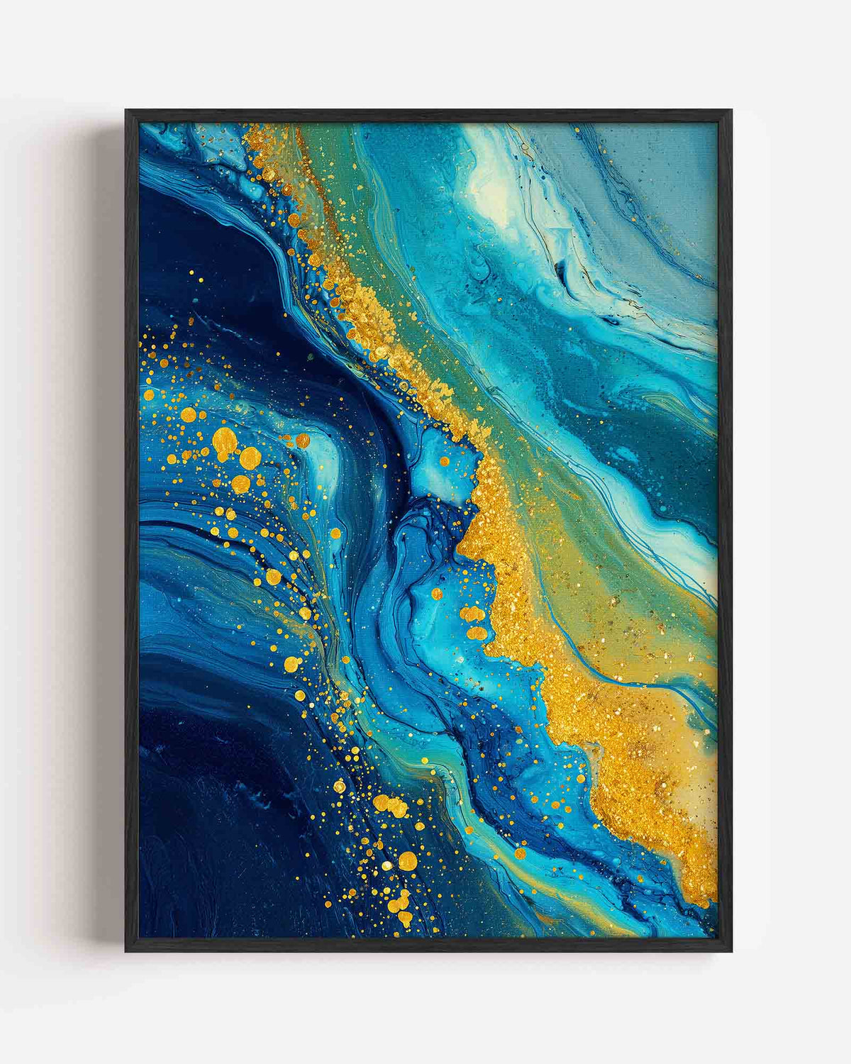 Blauwe en gouden abstracte – abstracte portret poster als wanddecoratie
