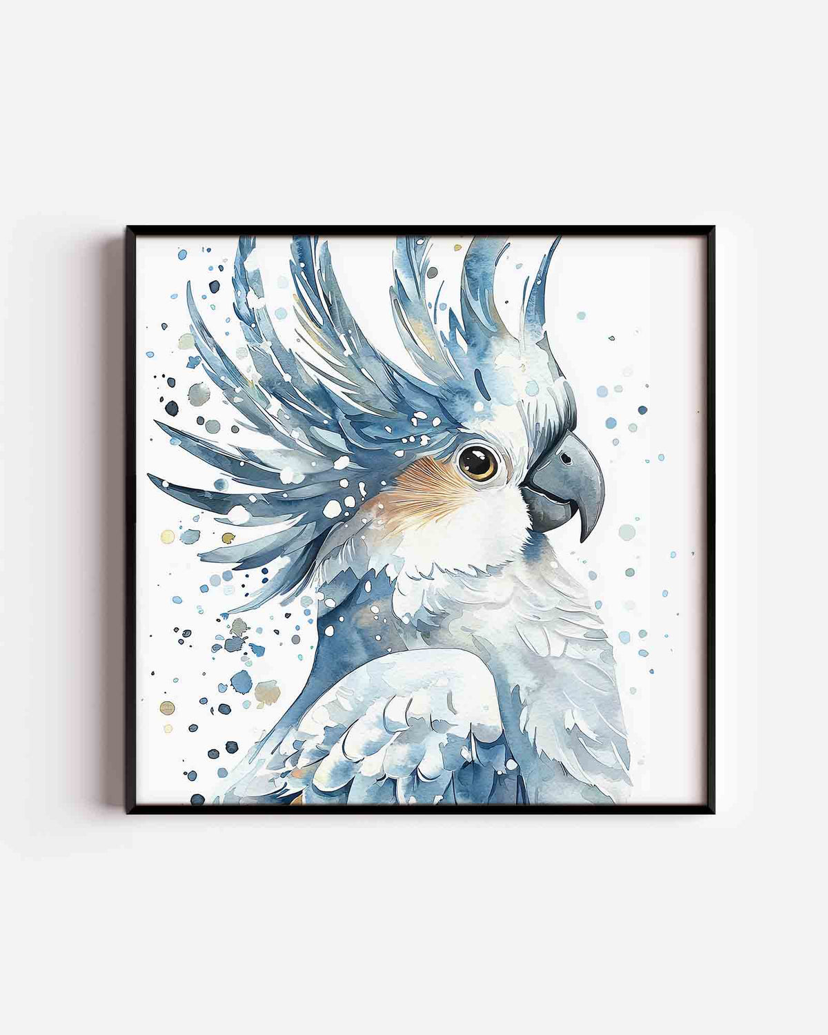 Papegaai in blauw – vierkante dierenposter als wanddecoratie