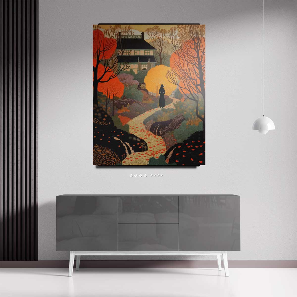 Herfstlandschap met Villa – staand kunstwerk voor modern interieur