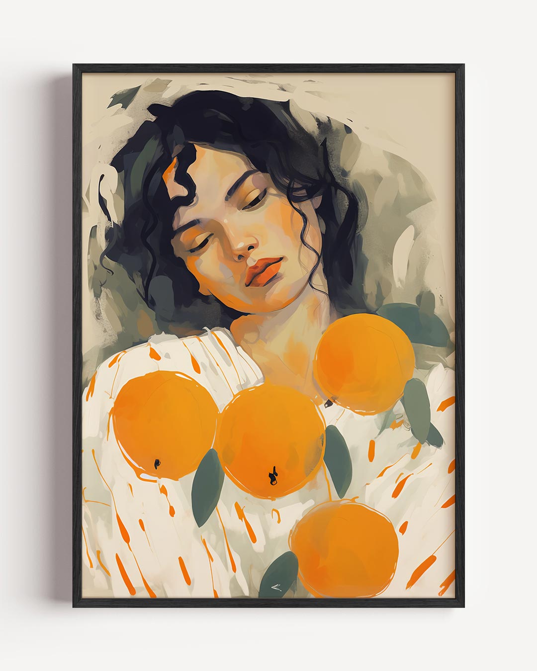 Dromerige Oranjetinten Vrouwelijke Portretposter – vrouwelijk portret poster als wanddecoratie