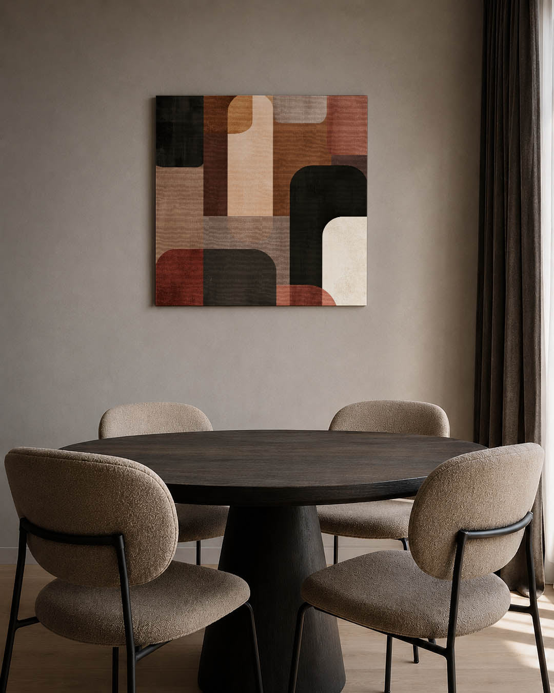 Geometrische vormen compositie kunstwerk – tweede productweergave – dit werk toont een dynamische compositie van overlappende