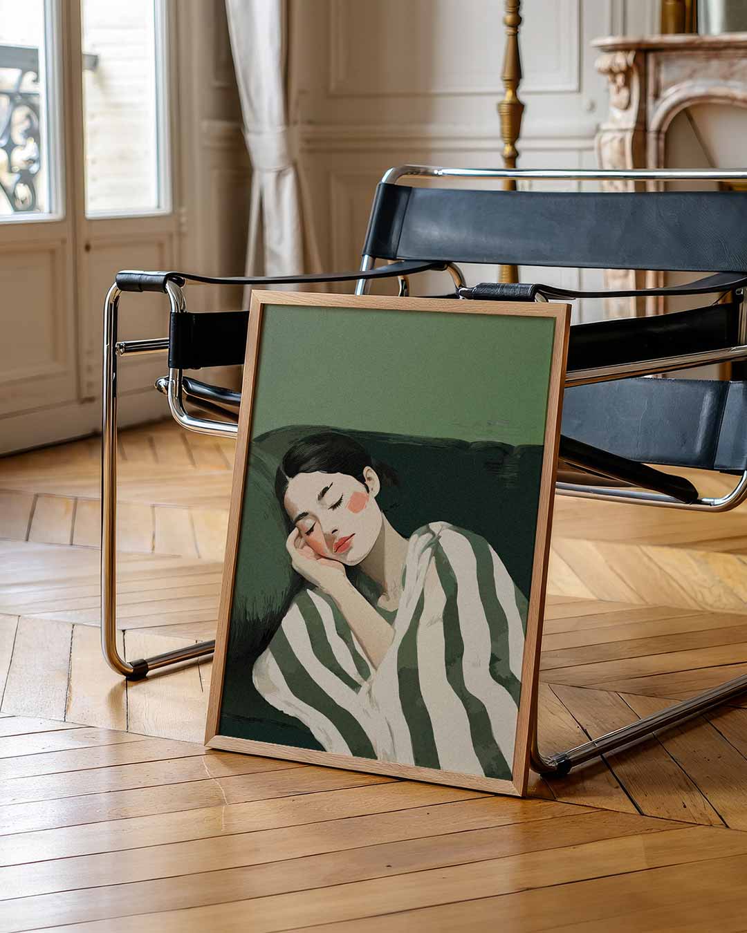 Dromerige Groen Slaper – zomerse wandkunst als portret poster