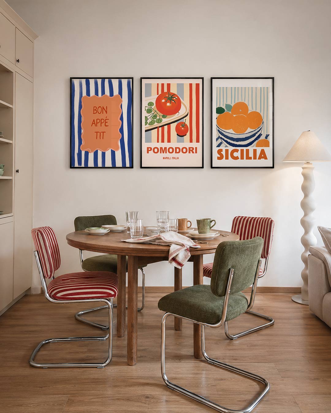 Kleurrijke lijnen driedelige posterset – deze posterset in drie delen toont een speelse mix van