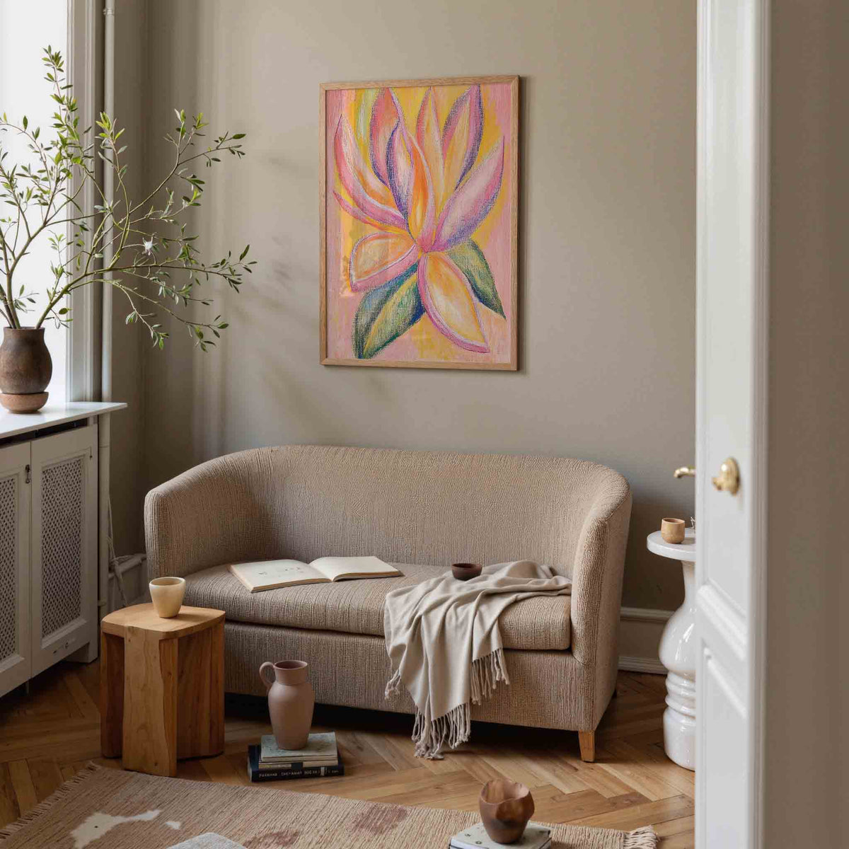 Bloemvormen in pastel – illustratie poster in staand formaat