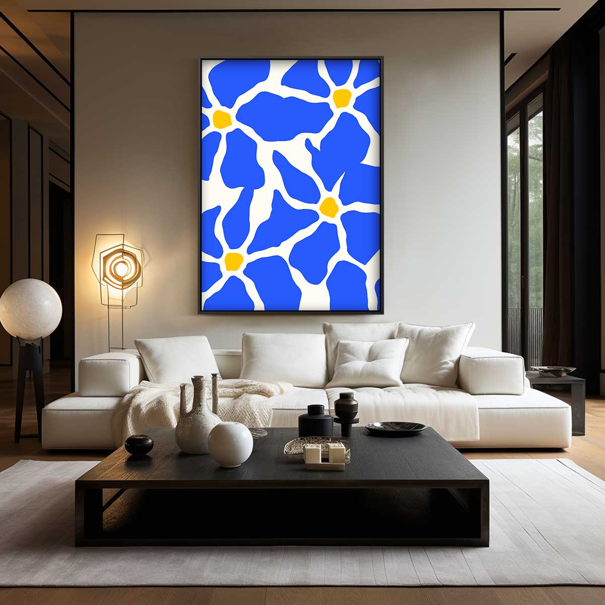 Bloemenpracht in Blauw – dibond wanddecoratie in staand formaat
