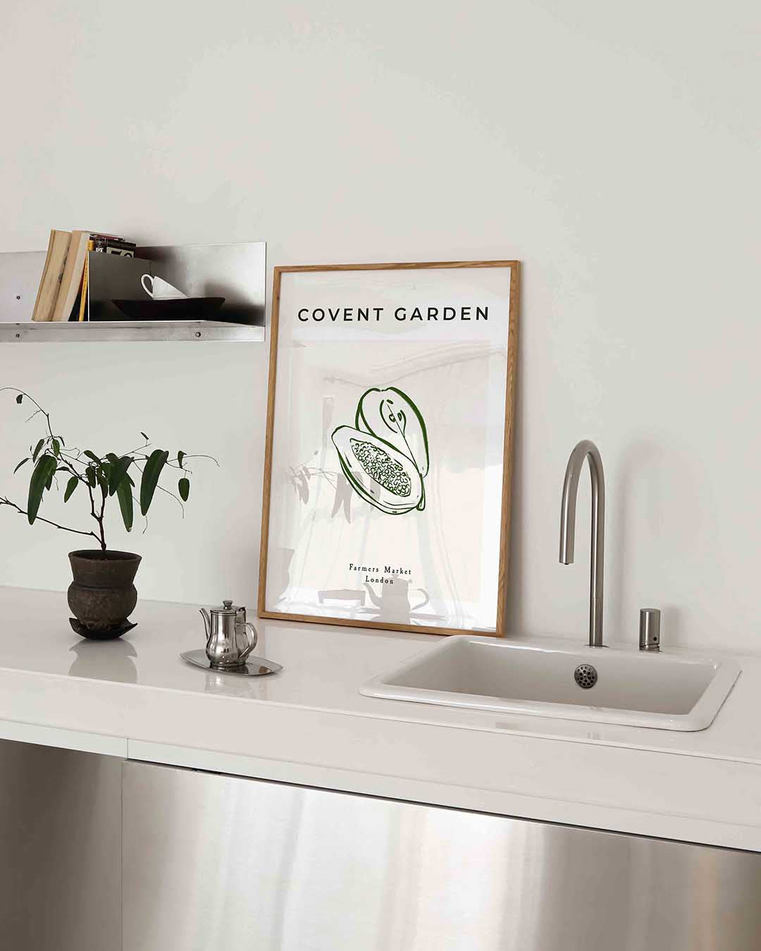 Papaya schets – keukenposter in staand formaat