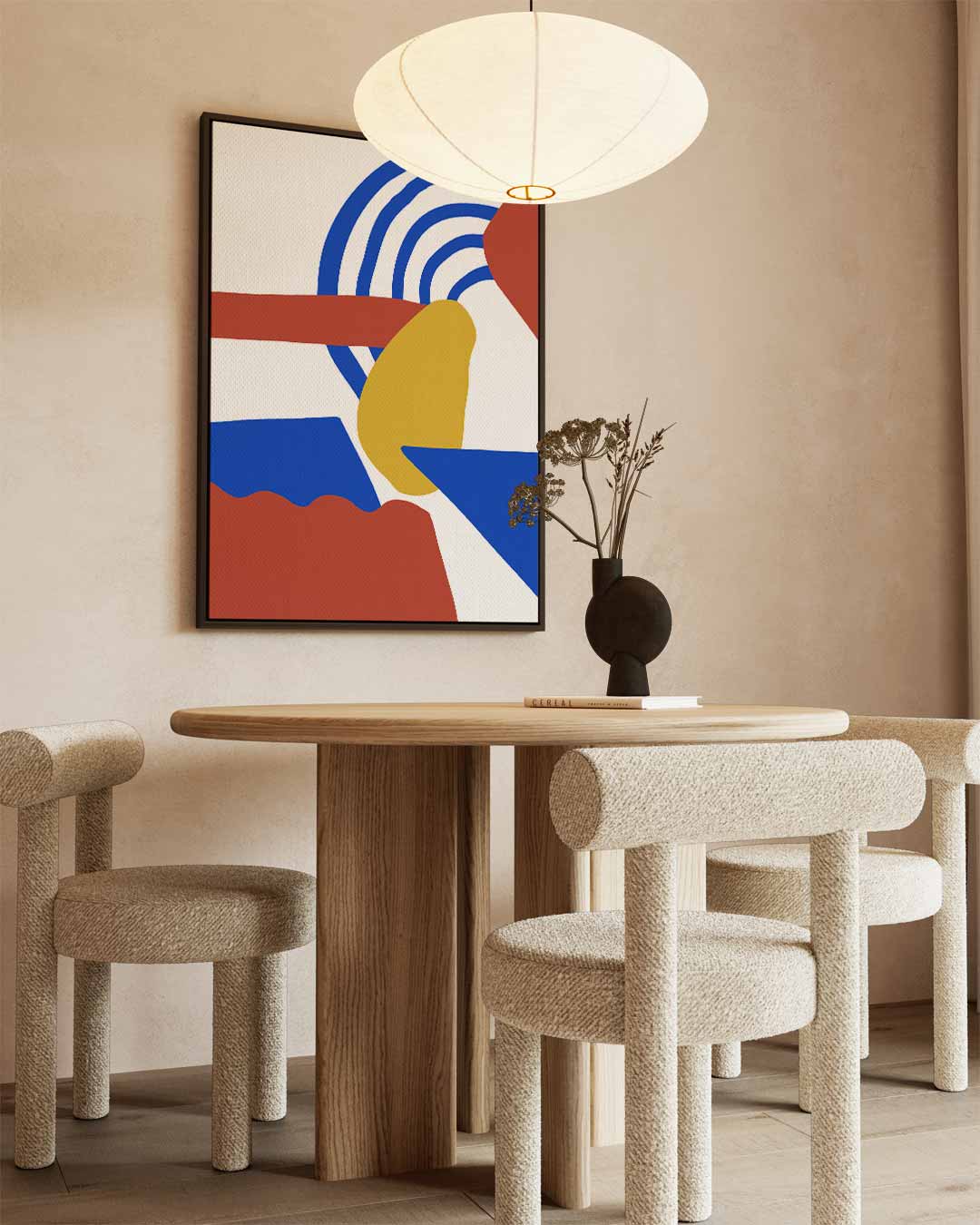Kleurrijk Abstract Spel – kunstwerk met zwarte baklijst