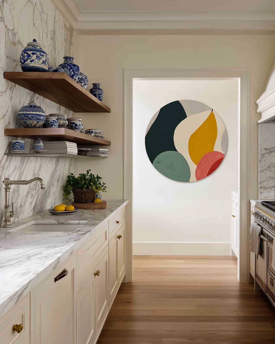 Fruit en vormen – moderne abstracte muurcirkel voor aan de muur