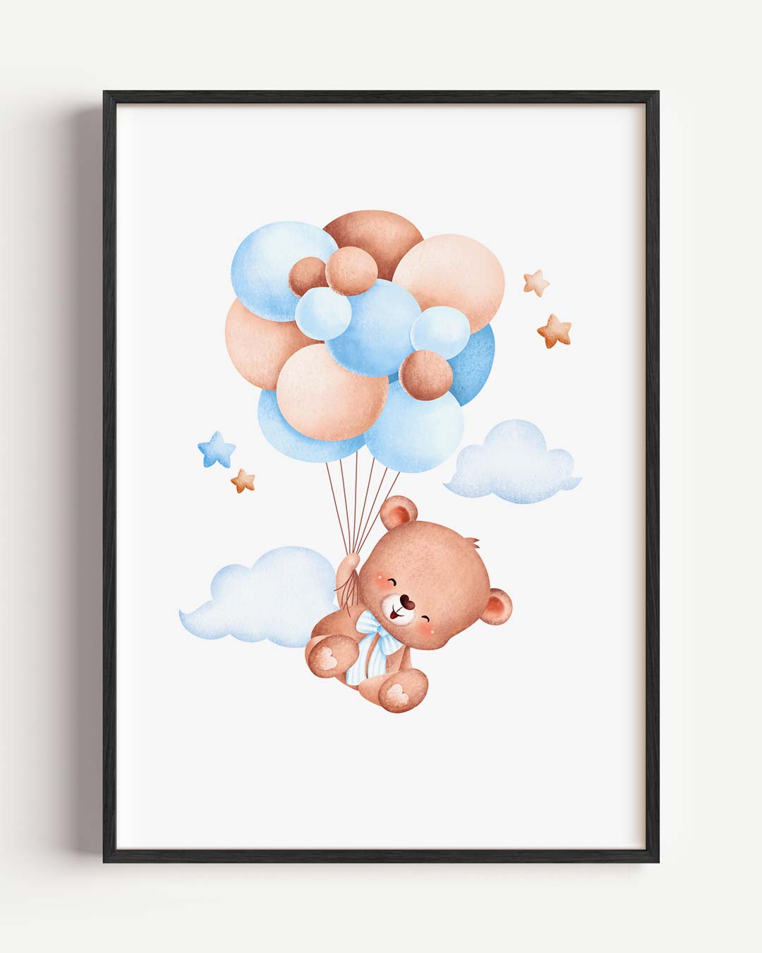 Vrolijke Beer met Ballonnen – kids portret poster als wanddecoratie