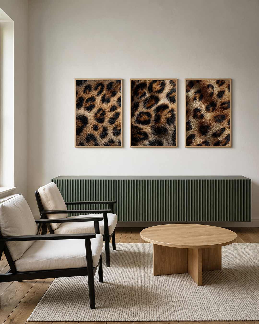 Vlekken en textuur posterset – tweede productweergave – deze driedelige postercombinatie toont een levendig patroon