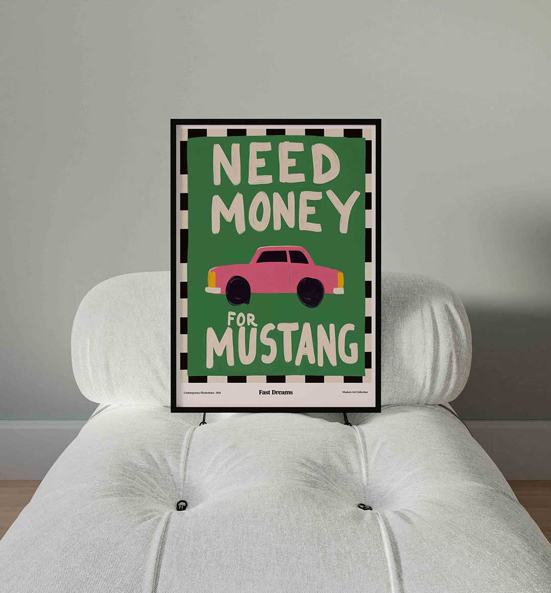 Roze auto en tekst – staande Pop Art wanddecoratie van WallArtistic