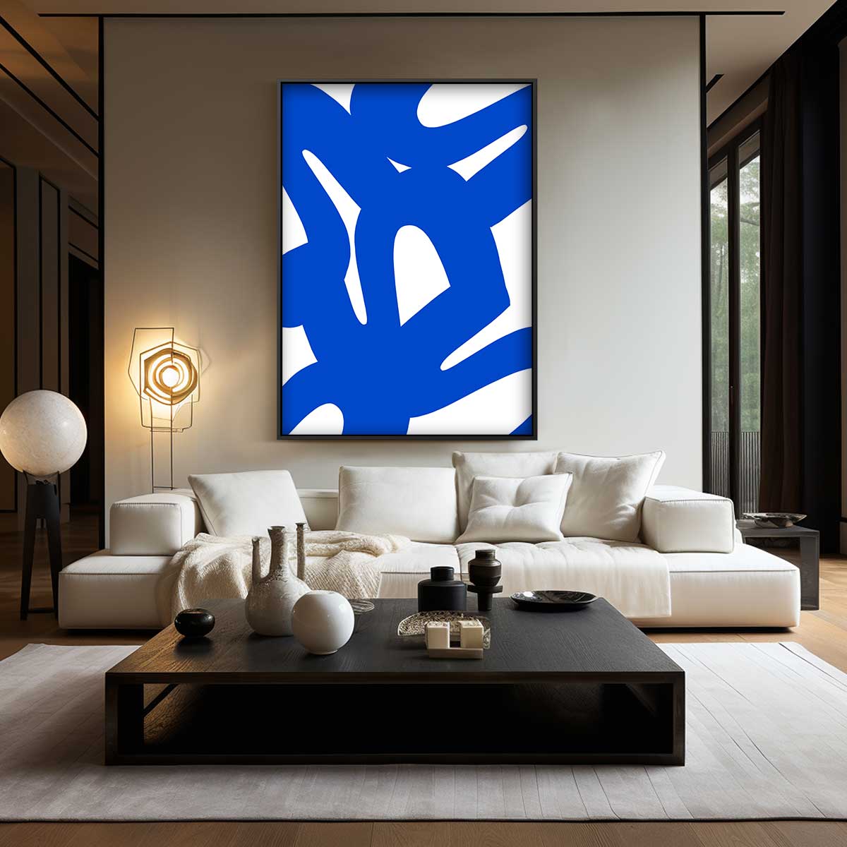 Dynamische Blauwe Krabbels – modern portret kunstwerk van WallArtistic