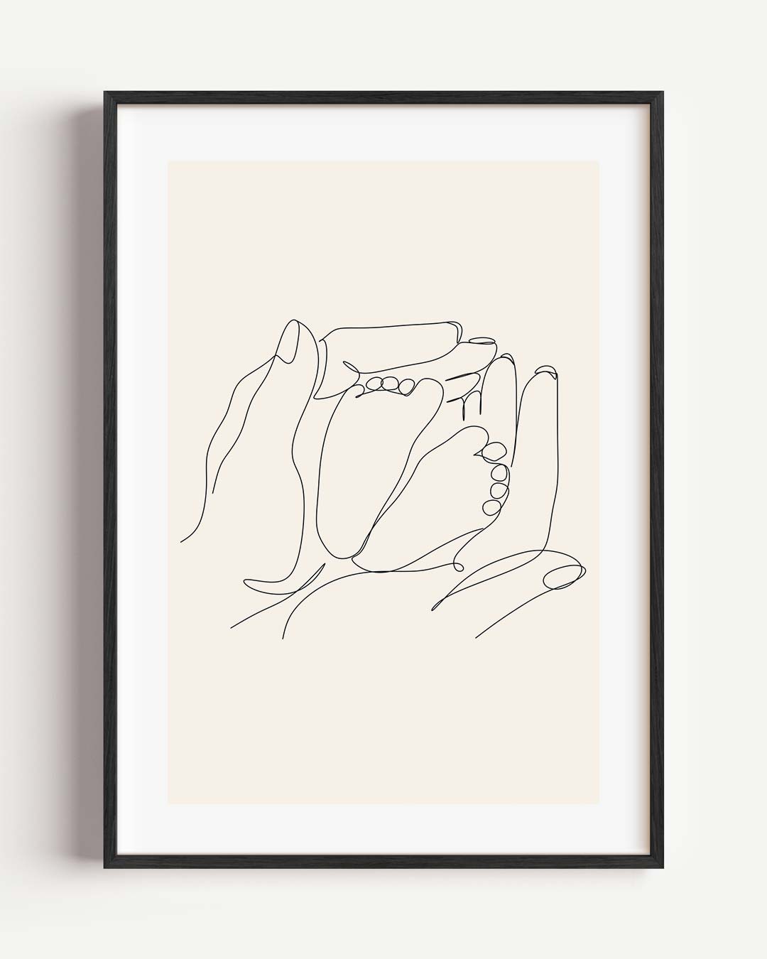 Minimalistische Illustratie van Handen en Babyvoetjes – kids portret poster als wanddecoratie