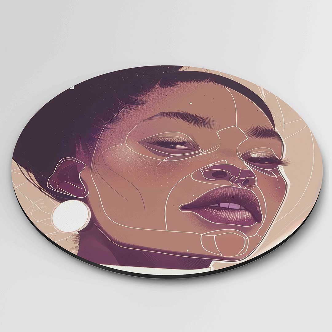 Portret met lijnen – ronde textuur wanddecoratie van WallArtistic